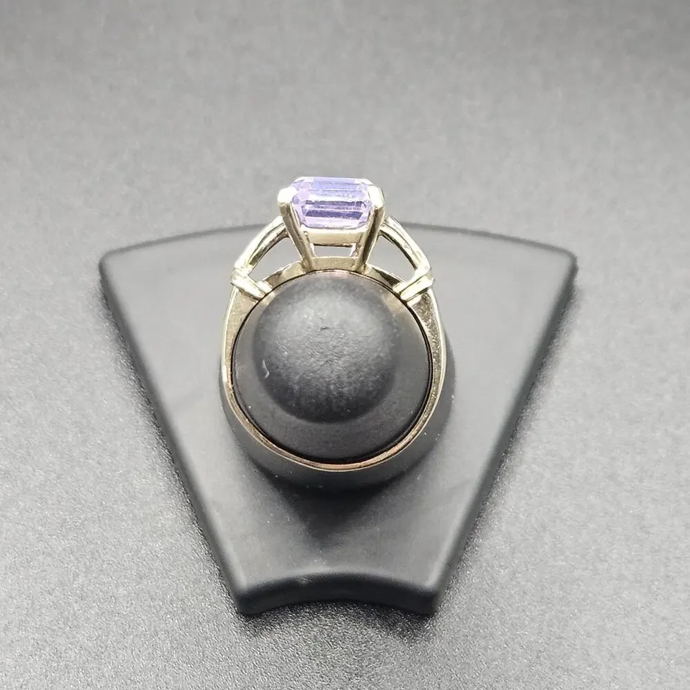 10K Yellow Gold Purple Emerald Cut Gemstone Ring Size 5 3.41g Vintage